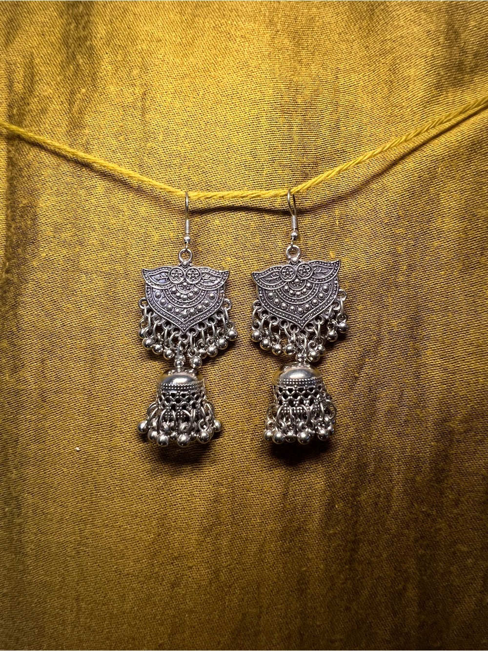 Oxidized Silver-Tone Intricate Jhumka Drop Earrings - Silver